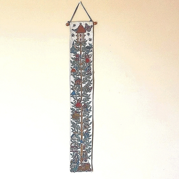 𝅺VINTAGE Tapestry Birdhouses Tree Wall Hanging - Picture 1 of 8